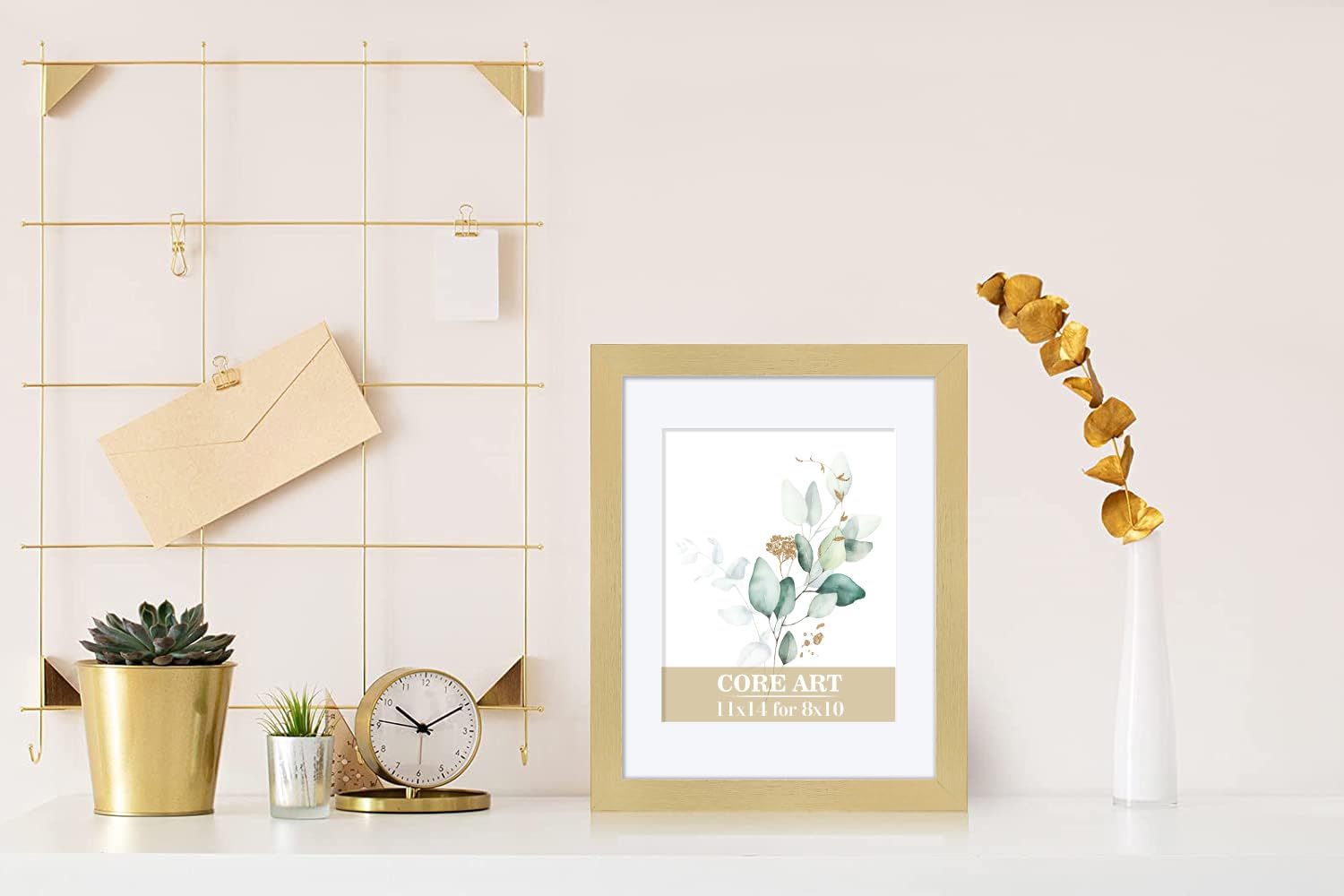 CORE ART 11x14 Picture Frame Gold Set of 2,Display Pictures 8x10 with Mat or 11 x 14 without Mat,Multi Photo Frames Collage for